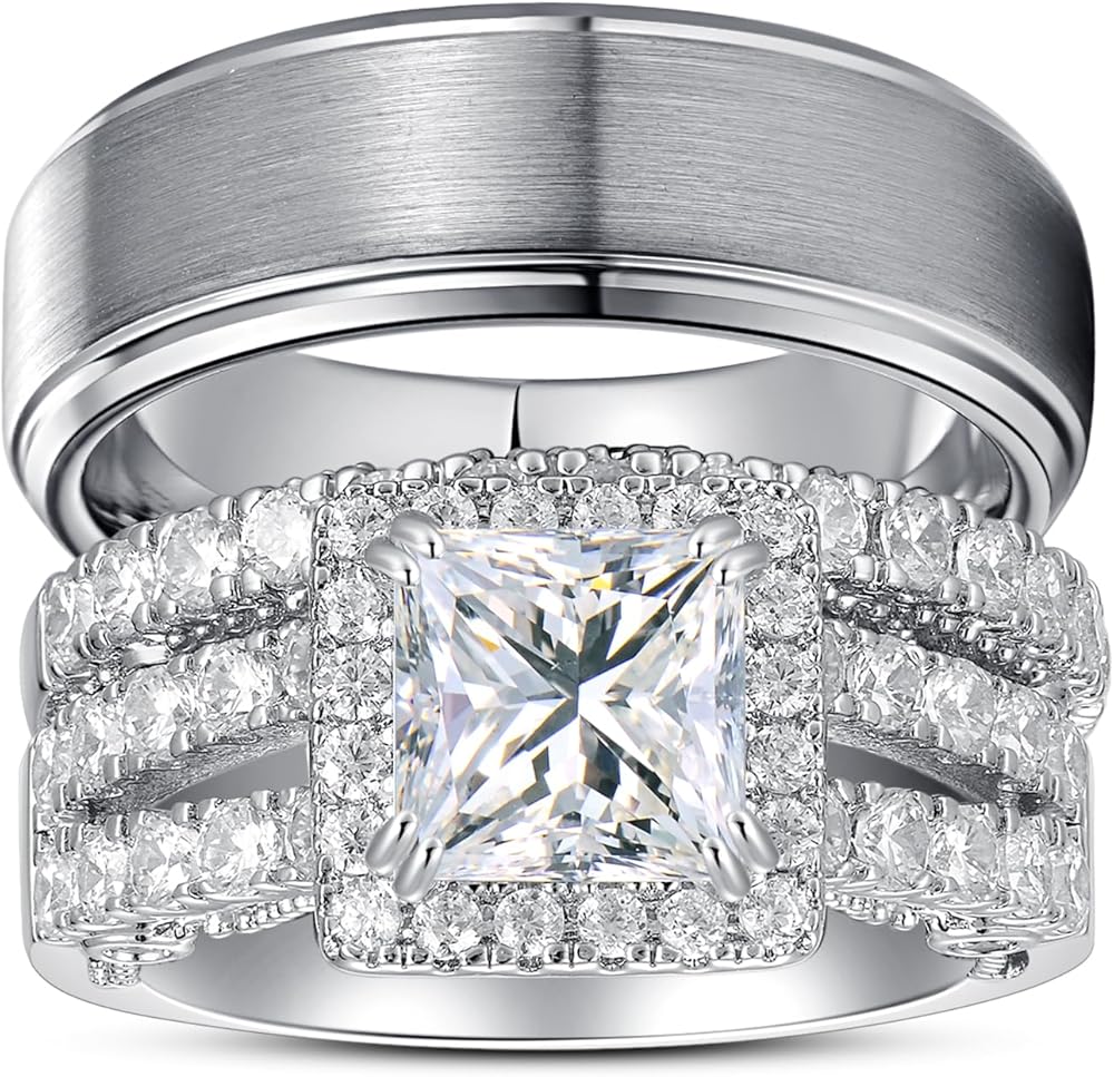 ForeverLuxe Tungsten & White Gold Plated Wedding Ring Set