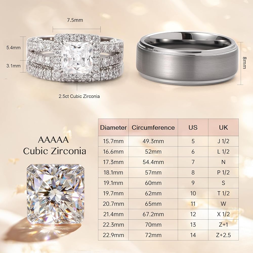 ForeverLuxe Tungsten & White Gold Plated Wedding Ring Set